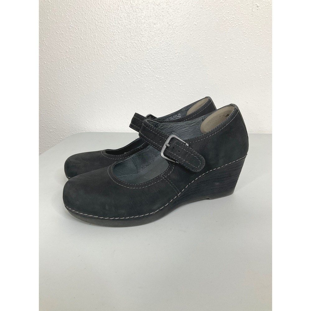 Dansko Black Nubuck Leather Mary Jane Wedge Clogs Womens 39 EU 8.5-9 US - Picture 3 of 7